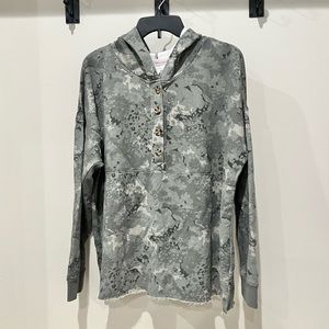 Raw Hem Floral Hooded Sweatshirt